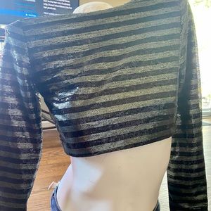 NWT Striped Sequin Long Sleeve Crop Top